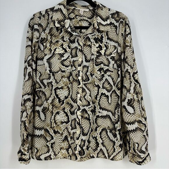 JM Collection Neutral Snakeprint Button Front Blouse Top Sz 14P - Picture 1 of 9